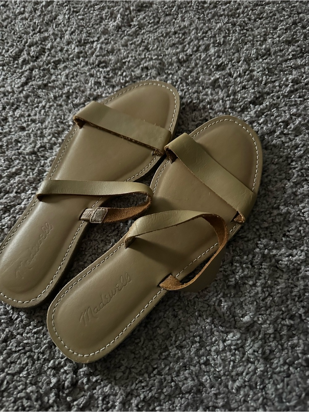 Madewell Beige/Tan Double-Strap Leather Slide Sandals